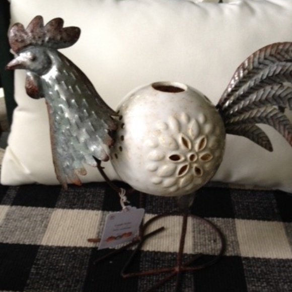 Pier 1 Other - Galvanized metal and ceramic Rooster tealight